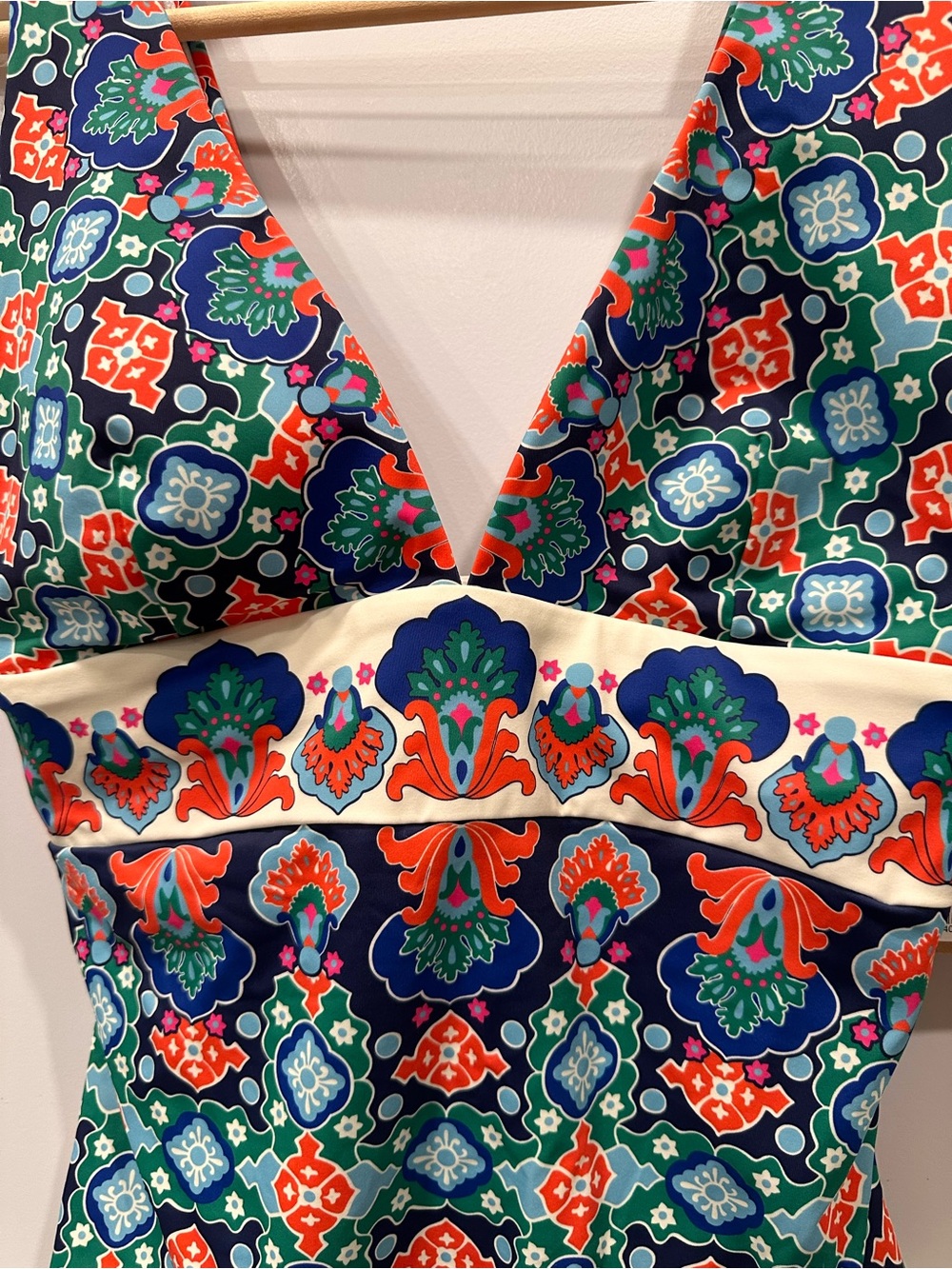 Boden Porto Floral Mosaic One-Piece Swimsuit in Blue, Green & Orange - Picture 2 of 7